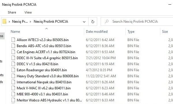 Nexiq ProLink PCMCIA files